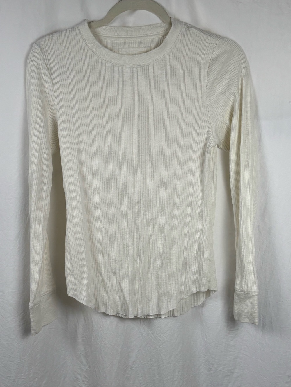 aerie women’s Large Ivory Ribbed Long-Sleeve Crewneck Top